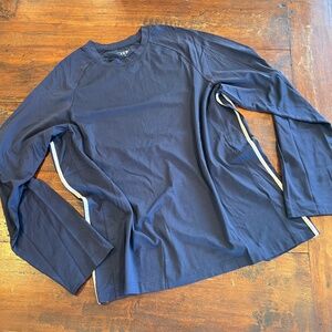 Men's ProSpirit Navy Blue White Side Stripe Long Sleeve Athletic T-Shirt XL